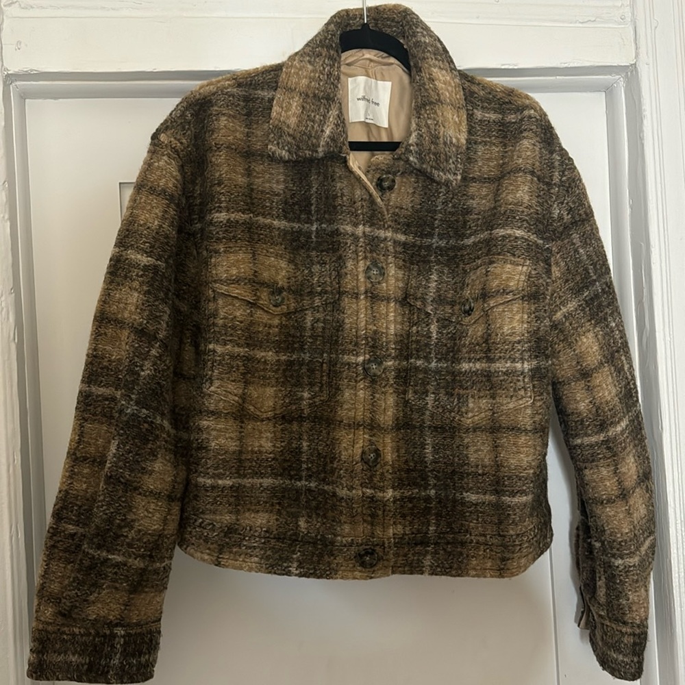Wilfred Free Ganna Cropped Shacket in discontinued brown plaid